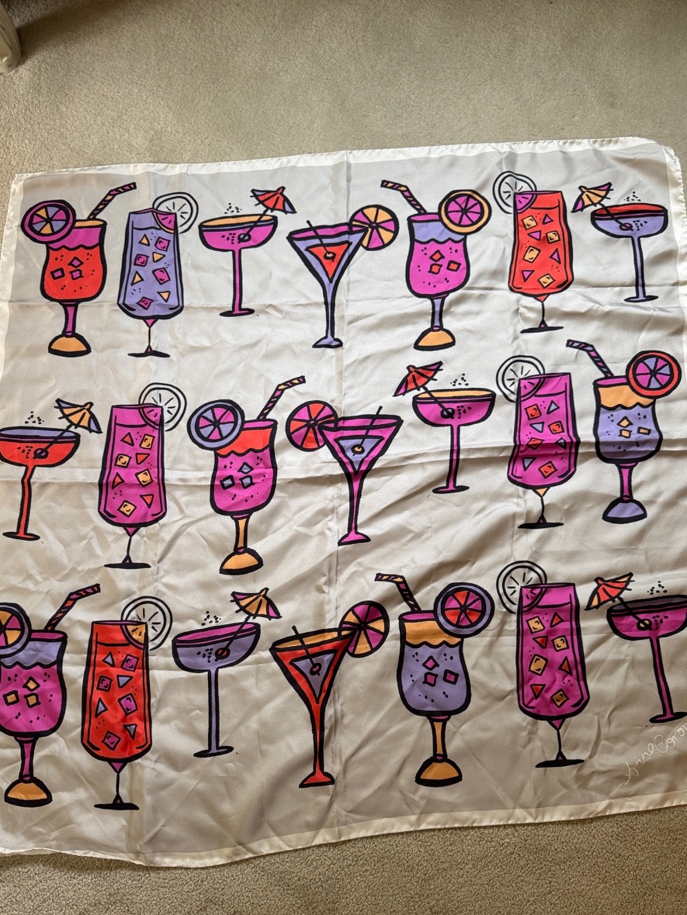 Anna Coroneo Silk Cocktail Print Scarf - Pink & Cream